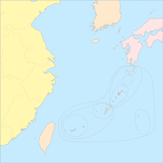동중국해 국가 지도