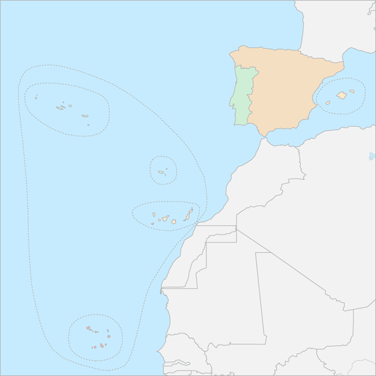 포르투갈과 스페인 섬 국가 지도