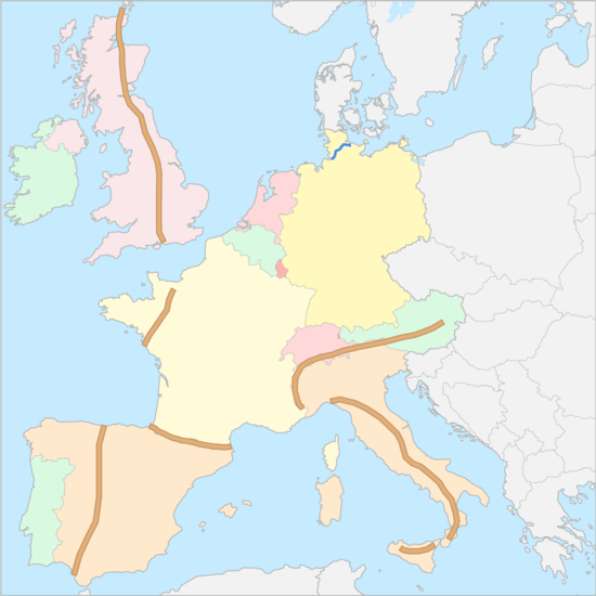 서유럽 산맥 지도
