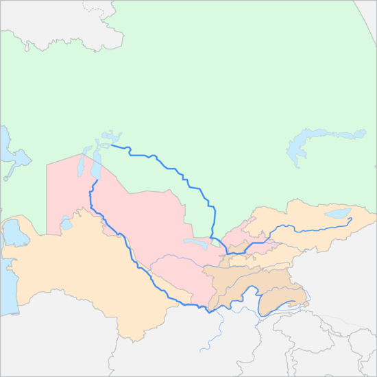 시르다리야강과 아무다리야강 국가 지도